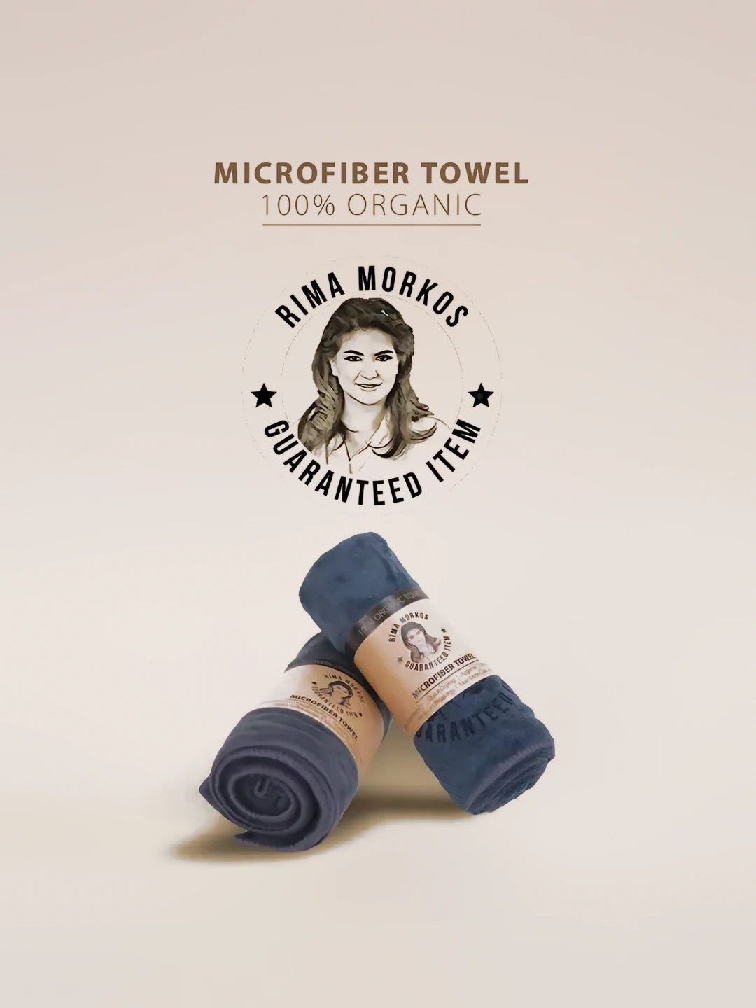 Rima's Towel rolled with Rima Morkos label